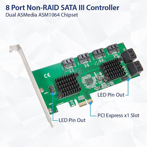Syba 8 Port SATA III to PCIe 3.0 x1 Non-RAID Expansion Card Dual ASM1064 Low Profile Bracket,SD-PEX40163 in Saudi Arabia