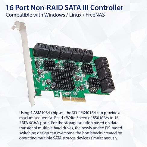 Syba 8 Port SATA III to PCIe 3.0 x1 Non-RAID Expansion Card Dual ASM1064 Low Profile Bracket,SD-PEX40163 in Saudi Arabia