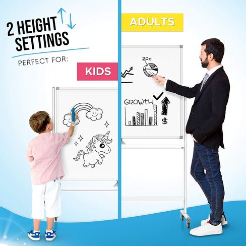 لوحة بيضاء متحركة كبيرة الحجم على عجلات (48 × 36 بوصة) تتضمن لوحة كبيرة للمخططات الورقية، ومخططات مغناطيسية، والمزيد! لوحة بيضاء مغناطيسية محمولة مزدوجة الجوانب قابلة للمسح الجاف مع حامل، وتكنولوجيا مقاومة للبقع in Kuwait