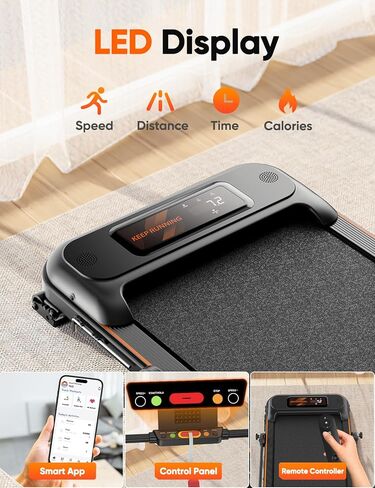 جهاز مشي مع ميل، وسادة مشي قابلة للطي تحت المكتب، جهاز مشي بقوة 2.5 حصان للمنزل/المكتب، بدون تركيب، جهاز تحكم عن بعد/تحكم في التطبيق in Kuwait