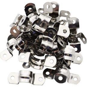 30Pcs Two Hole Strap U Bracket, Rigid Pipe Strap Clamp 304 Stainless Steel Tube Strap Tension Clip M25 Conduit Pipe Clamps for Pipe Tube 25mm/0.98inch (0.8mm Thickness)