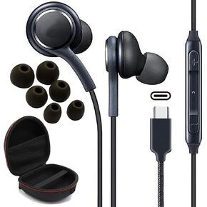 2 Pack Headphones Galaxy Earbuds for Samsung usbc Earphones USB c with mic Type c Ear Buds Wired audiofonos S25 S24 S23 S22 S21 s20 fe Note 90 Plus s21+ Folding Z Wired Original Black