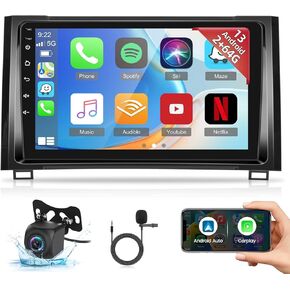 2+64G Android Car Radio for Toyota Tundra 2014-2017 with Apple Carplay & Android auto - 9 Inch Touchscreen Stereo Support WiFi GPS USB SWC + AHD Backup Camera + Mic