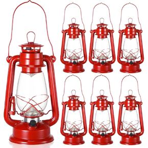 Hortsun Vintage LED Hurricane Lantern 12 Warm LEDs and Dimmer Switch Battery Operated Metal Lantern Decorative Hanging Lantern for Indoor Outdoor Camping Usage Decor(12 Pcs,8 Inch)