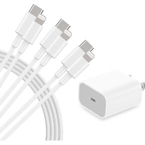 for iPhone Fast Charger【MFi Certified】 20W PD USB C Wall Charger Adapter with 3 Pack 10FT USB C to ightning Cord Fast Charging Cable Compatible with iPhone 14/13/12/11/Pro/Pro Max/Xs/Xr/X, White