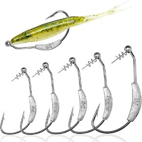 12/24pcs Fishing Weighted Swimbait Hook, Saltwater Freshwater Worm Weedless Hook with Portable Box for Bass Fishing