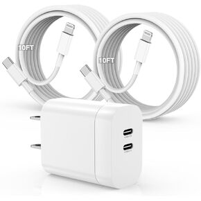 iPhone 14 13 Charger 10 ft, [Apple MFi Certified] Dual Port USB C Charger Block Adapter with Type C to Lightning Cord, iPhone Fast Charging Cable for iPhone 14/14 Pro/14 Pro Max/13/12/11/XS/SE,iPad
