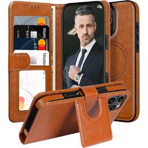 LOHASIC Magnetic Case for iPhone 16 Pro Max, 5 Card Holder RFID Blocking Wallet, Compatible with Mag-Safe, Classic PU Leather Stand Purse, Detachable Flip Folio ProMax Phone Cover, 6.9 Inch - Brown