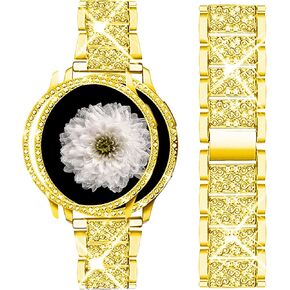 Mosonio Band ONLY Compatible with Samsung Galaxy Watch 6 40mm / 44mm, 20mm Bling Metal Galaxy Watch 6 Band with Bling Protective Cover Case for Women, Bling galaxy watch 6 Replacement Strap for Daily wear (Color & Size Optional）