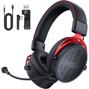 Wireless Gaming Headset, 2.4GHz Gaming Headset for PC, PS4, Switch, 60H Long Lasting Battery, Detachable Noise Cancelling Microphone, BlackRed