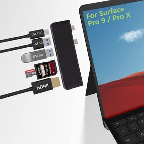 Surface Pro 9 Hub Docking Station, 6 in 2 Surface Pro 9 Accessories with 4K HDMI, USB-C 3.1 10Gbps, 2 USB 3.0 5Gbps, SD/TF Card Reader, Portable USB C Adapter for Microsoft Surface Pro 9/Prox