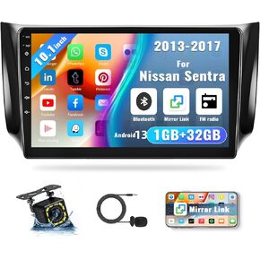[8 Core/4G+64G] Radio for Nissan Sentra 2013-2017 Android 13 Car Stereo Wireless Apple Carplay&Android Auto, 10.1" IPS Touchscreen GPS Navi, Bluetooth 5.0 DSP FM RDS 32EQ 59UI WiFi SWC+Backup Cam&Mic