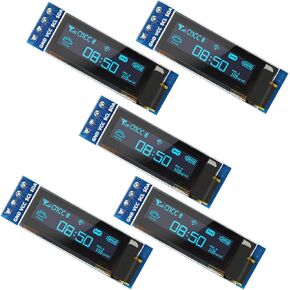 5 Pcs 0.91 Inch I2C OLED Display Module, 128x32 Pixel SSD1306 Luminous OLED Screen Board Compatible with Arduino Raspberry Pi ESP32 (Blue)