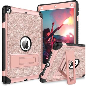 BENTOBEN for Case for iPad Air 2/iPad 9.7 2017/2018/Pro 9.7, iPad 5th/6th Generation Case, Glitter 3Layer Full Body Protective Kickstand Durable Girls Women Kids Tablet Cover, Hot Pink