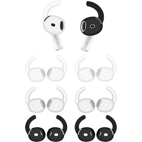 ALXCD Sport Earhook Compatible with AirPods 4 Earbuds 4th Gen, 6 Pairs Silicone Earbuds Hook Replacement Anti Slip Anti Lost Earbuds Cover Hooks, Compatible with AirPods 4 Black/White/Clear