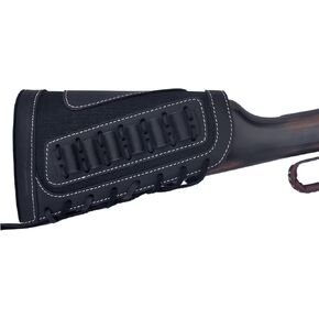 WAYNE'S DOG Genuine Leather Gun Shell Holder Buttstock, Canvas Recoil Pad Extension for Shotguns Rifles