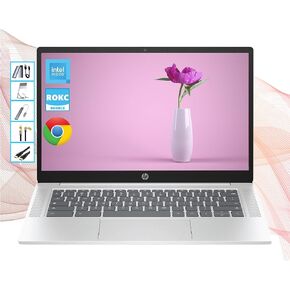 HP Chromebook with Gemini-AI Chrome OS | 14" HD Display Computer | 4GB RAM | 128GB(64GB eMMC+64GB Card) & 128GB Portable SSD | Intel Celeron CPU | Card Reader | Copilot Ready | Ultra Light | RK Bundle in Saudi Arabia