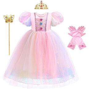 REXREII Girls Princess Sleeping Beauty Costume Fancy Dress Halloween Cosplay Christmas Party Birthday Gown (Accessories)