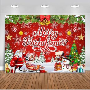 Mocsicka 7x5ft Merry Friendsmas Backdrop Christmas Party Decoration Christmas Photo Banner Signs Xmas Photography Background for Winter New Year Xmas Eve Family Party Decoration Supplies