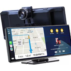 شاشة Carplay لاسلكية للسيارة 4K Dash Cam، 10.26 بوصة سيارة ستيريو لاسلكية Carplay وشاشة لمس تلقائية تعمل بنظام Android، نظام تحديد المواقع العالمي (GPS)، التحكم الصوتي، بلوتوث، وصلة مرآة، FM، التحكم الصوتي