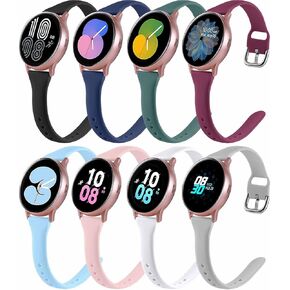 8 Pack Slim Band Compatible with Samsung Galaxy Watch 4 5 6 7 40mm 44mm, Active 2 40mm 44mm, Galaxy Watch 4/6 Classic, Galaxy Watch 5 Pro, 20mm Soft Silicone Sport Straps for Men Women