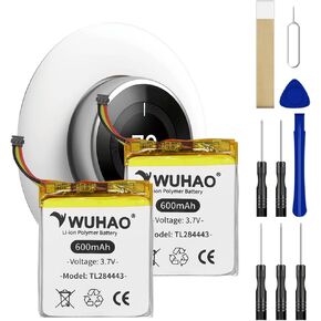 WUHAO 2 Pack TL284443 Battery Upgraded 600mAh for Nest Learning Thermostat 2nd 3rd Battery Replacement for T3008US T4000ES T3007ES A0013 3.7V with Tool Kit