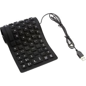 لوحة مفاتيح سلكية قابلة للطي من السيليكون، محمولة ورفيعة للغاية ومرنة، لوحة مفاتيح سلكية USB مقاومة للماء والغبار، حجم الجيب 85 مفتاحًا، لوحة مفاتيح ناعمة الملمس لأجهزة الكمبيوتر المحمول والكمبيوتر المحمول وسطح المكتب (أسود) in Kuwait