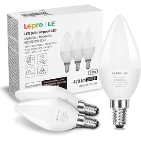 Lepro E12 LED Candelabra Light Bulbs, 5.5W, 40W Equivalent B11 Ceiling Fan Bulb Chandelier Bulbs, 5000K Daylight White Type B Small Base Candle Lights, 470 Lumens, 6-Pack, Non dimmable