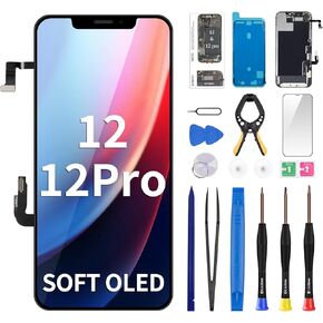 [SOFT OLED] for iPhone 12 Screen Replacement with Front Speaker Proximity Sensor 12PRO Display 3D Touch Digitizer Assembly 6.1" Full Repair Fix Tool Magnetic Pads A2172 A2402 A2403 A2404