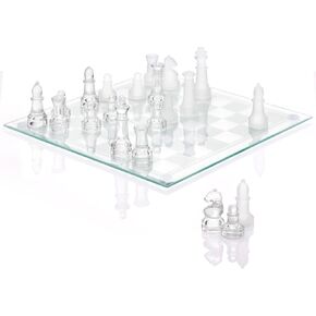 Fine Glass Chess Set Game, Modern Clear Chess Set, Deluxe Chess Set Glass Chess Board Set with Solid Clear & Frosted Chess Glass Pieces | 9.7’’ Crystal Chess Boards Sets, Felt Padding Included in Saudi Arabia