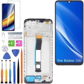 Screen Replacement for Xiaomi Redmi 10c Original, 220333QAG 220333QBI LCD Touch Panel Display Digitizer Assembly Repair Parts with Kit（Black with Frame）