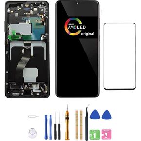 [Black with Frame] Amoled LCD for Samsung Galaxy S21 Ultra 5G G998 Digitizer Screen LCD Display Touch Assembly Replacement SM-G998 G998A G998F G998P G998R4 T U V W 6.8 inch by Qvouaw