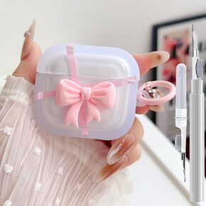 GART00 Cute AirPods 3rd Generation Clear Case, Girly 3D Bow Design Soft TPU Protective Shockproof Kawaii Apple iPod 3rd Gen Cover with Cleaner Pen & Keychain Girls Women