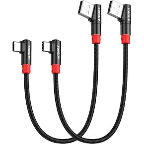 SUNGUY Right Angle USB C Cable 2Pack [1FT/0.3m] 18W Short 90 Degree USB 2.0 USB-C Fast Charging Data Sync Cable Nylon Braided for iPhone 16 15 Pro/Pro Max/Plus Samsung Galaxy S24/S23, iPad