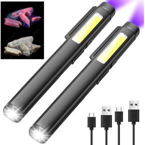 2pcs Led Pen Flashlight - Rechargeable Bright Pen Light Flashlights with 365nm UV Black Light Pocket Flashlight with Clip Small Magnets Edc Flashlight COB Light for Emergency Repair Outdoor Camping
