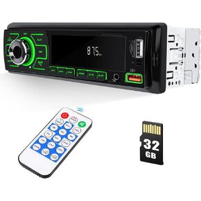 Single Din Car Radio Stereo Digital Bluetooth MP3 Player Music Stereo Car Player with USB/SD/AUX-in/FM/Digital LCD Display/Quick Charge Mobile APP Location+32G Memory Card