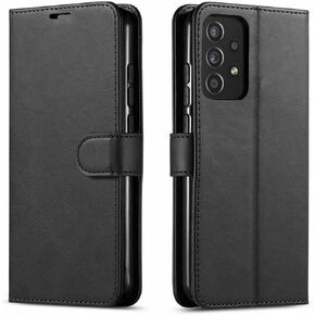 STARSHOP Samsung Galaxy A52 5G Phone Case, with [Tempered Glass Protector Screen Included] Wallet Phone Cover Pouch Credit Card Slots Kickstand with Magnetic Closure Feature - Dark