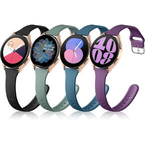 4 Pack Slim Band Compatible with Samsung Galaxy Watch 6 Band/Galaxy Watch 7 Band/Galaxy Watch 5 4 Band, Galaxy Watch 6 4 Classic/5 Pro/Watch 3/Active 2 Band, 20mm Silicone Sport Strap Women Men
