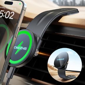 15W for MagSafe Car Mount Charger, 360% Adjustable Aluminum Alloy Arm, Relocatable Car Phone Holder, Magnetic Wireless Fast Charging, Cell Phone Holder for Car & for iPhone etc, Carbon Fiber