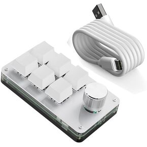 Cuifati 6 Key Mini Keypad with Knob, One Handed Mechanical Gaming Keyboard, with 6 Fully Programmable Keys, for, for Vista, for, for Macos(Black White)
