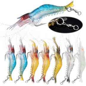 Goture Shrimp Lures,Soft Shrimp Fishing Lures for Freshwater Saltwater,Luminous Shrimp Bait Set with Sharp Hook and Swivel for Trout Bass Salmon Crappie,5 Color Saltwater Fishing Lures