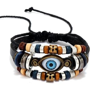 KummerSaprk Leather Bracelet for Men Faux Leather Arm Band Cuff Bracelet Punk Rock Bracelet Adjustable Wristband Handmade Leather Cuff Bracelet Vintage Wrap Bracelet Jewelry for Men Birthday Gifts