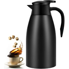 70oz Coffee Carafe Airpot Insulated Coffee Thermos Urn Stainless Steel Vacuum Thermal Pot Flask Dispenser for Coffee, Hot Water, Tea, Hot Beverage - Keep 12 Hours Hot, 24 Hours Cold-Black
