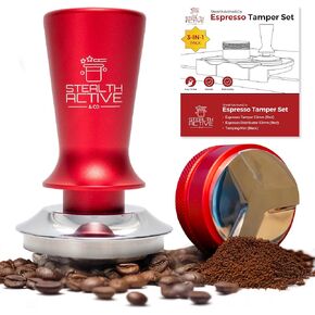 StealthActive&Co Espresso Tamper Set – 53mm Coffee Tamper Set with Coffee Distributor Tool, Espresso Tamping Mat – Spring-Loaded Hand Tamper with Aluminum Alloy Handle, Stainless Steel Base