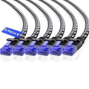 Maximm Cat 6 Ethernet Cable 8 ft, Braided Network Cable Cat6 with RJ45 connectors, Gigabit LAN Cable 1000 Mbps High-Speed Internet, Black (6 Packs)
