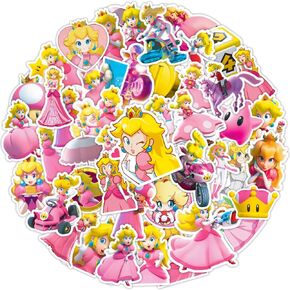 50 Pcs Princess Peach Stickers, Waterproof Stickers for Water Bottles Vsco Laptop Skateboard Phone Computer, Christmas Gifts for Boy Girl Teens Kids (Princess Peach)