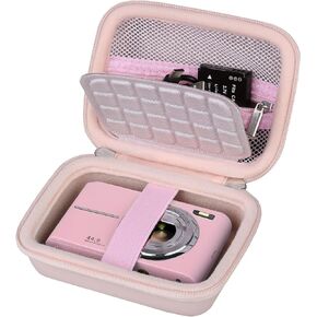 Kids Digital Camera Case for Camkory/for VAHOIALD/for Canon PowerShot ELPH 180 190/ for Sony DSCW800 DSCW830 Travel Cameras for Boys Girls, Mesh Pocket Fits Cable Card Charger, Pink