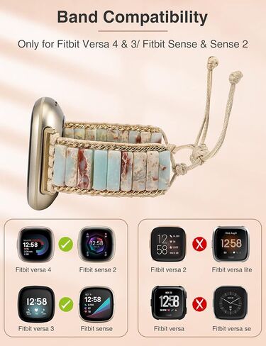W-RARA Boho Stone Bracelet Compatible with Fitbit Versa 4/Versa 3/Sense 2/Sense Band for Women, Stylish Adjustable Handmade Solo Loop Chakra Energy Colorful Natural Stone Rope Braided Watch Strap in Saudi Arabia