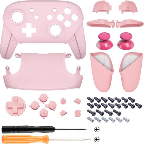 eXtremeRate Faceplate Backplate Handles Cover, Cherry Blossoms Pink & Puffy Pink Octagonal Gated Sticks Design DIY Replacement Grip Housing Shell for Nintendo Switch Pro Controller - No Controller in Saudi Arabia