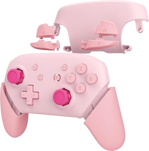 eXtremeRate Faceplate Backplate Handles Cover, Cherry Blossoms Pink & Puffy Pink Octagonal Gated Sticks Design DIY Replacement Grip Housing Shell for Nintendo Switch Pro Controller - No Controller in Saudi Arabia